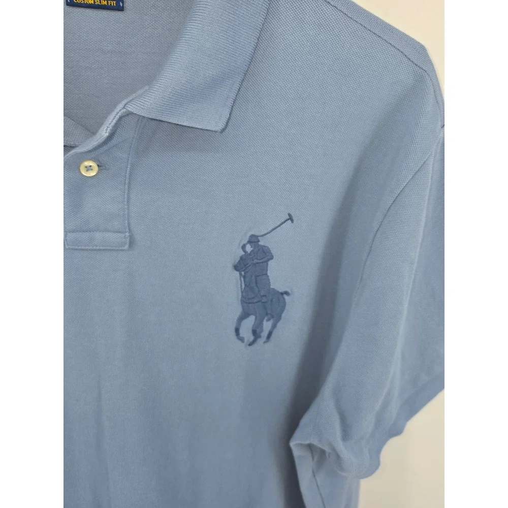 Polo Ralph Lauren Big Pony Polo Shirt Mens XXL Blue Custom Slim Fit Short Sleeve